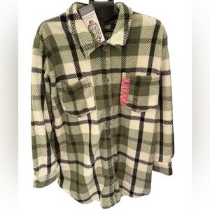 #2797 NWT BERKELEY JENSEN Green and White Plaid Polar Fleece Shacket